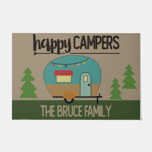 Felpudo Happy Camper Doormat, Camping personalizado (Anverso)