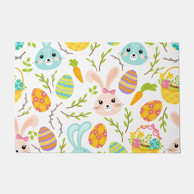 Felpudo Happy Easter Bunny Eggs, Spring Pattern Gift (Anverso)