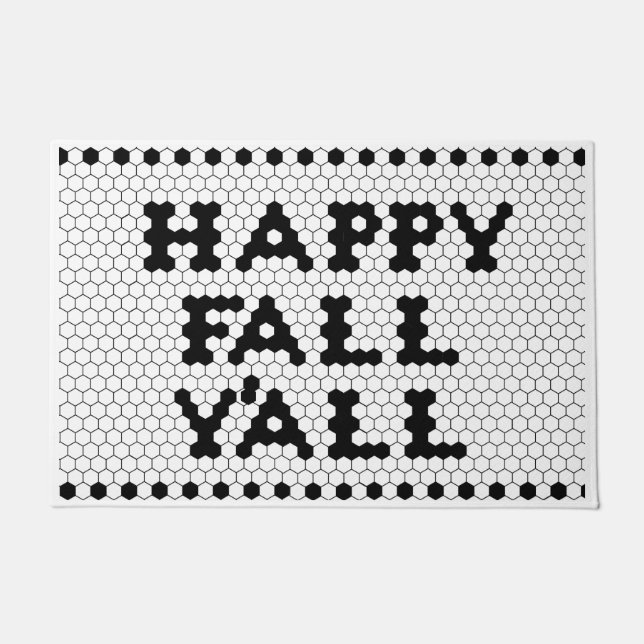 Felpudo Happy Fall Y'all Black and White Tile (Anverso)