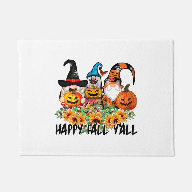 Felpudo Happy Fall Y'all Gnome Leopard Gnome Sunflower (Anverso)