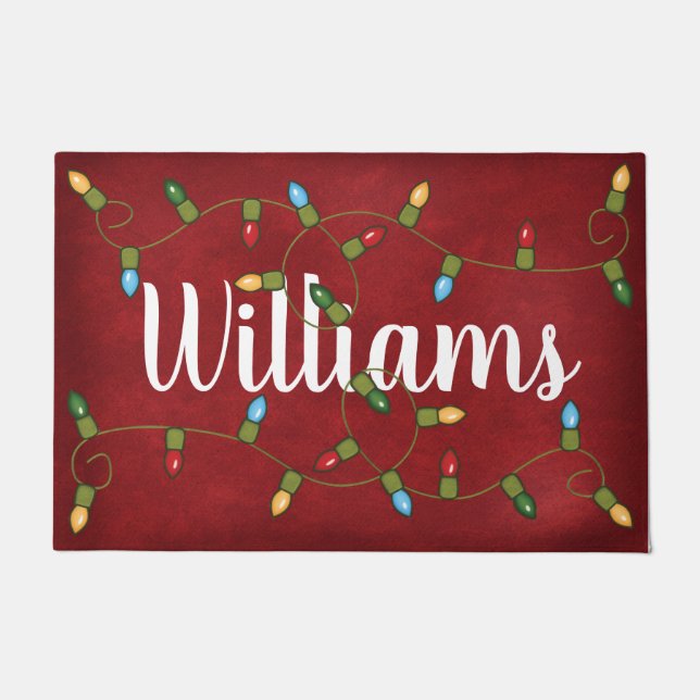 Felpudo Happy Holidays Lights con nombre (Anverso)