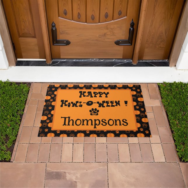 Felpudo Happy Howl-o-Ween Custom Dog Halloween Door Mat (Exterior)