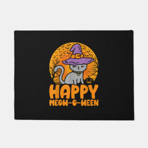 Felpudo Happy Meow O Ween Pumpkin Cat Witch Full Moon Hall