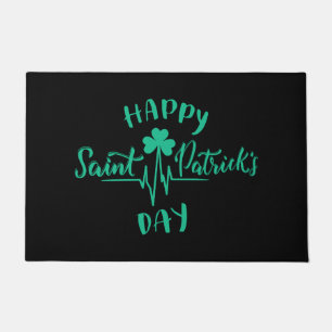 Felpudo Happy St Patricks Day Hearbeat pulse Shamrock