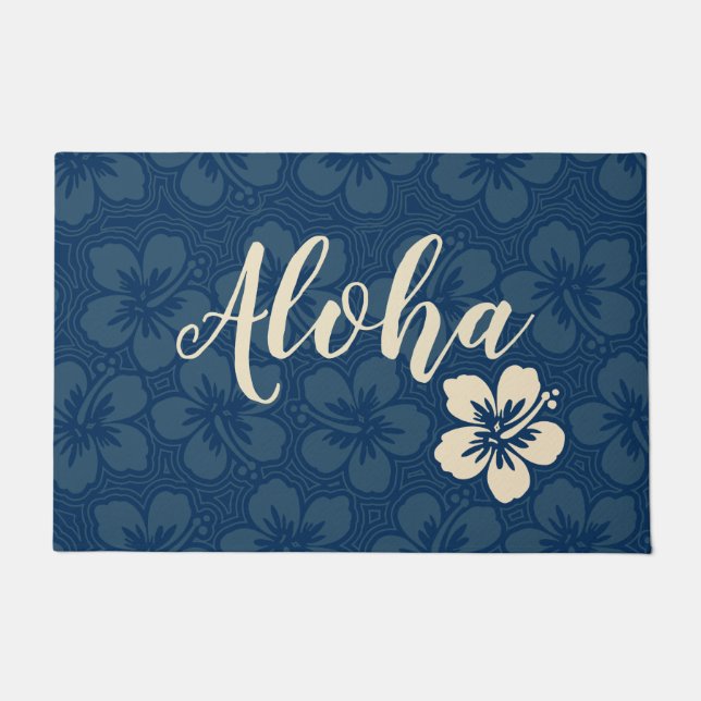 Felpudo Hawaiana floral de rayas hawaiana del hibisco de (Anverso)