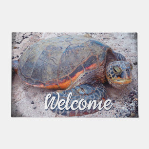 Felpudo Hawaii Honu Sea Turtle Photo Welcome Script Bold