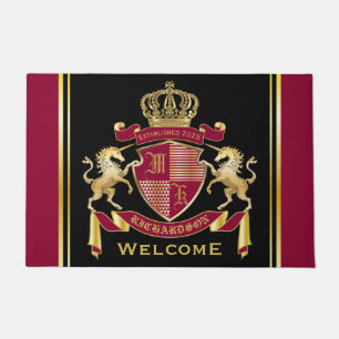 Felpudo Haz tu propio escudo de armas rojo oro emblema de