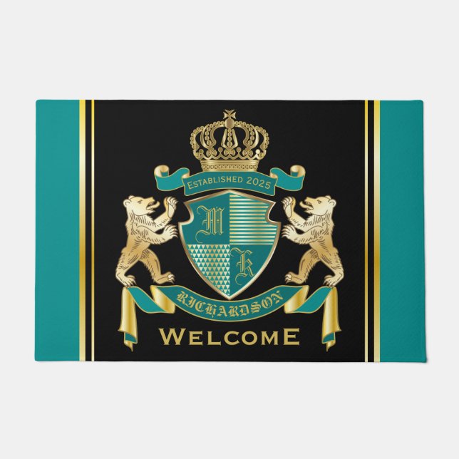 Felpudo Haz tu propio escudo de armas Verde azulado emblem (Anverso)