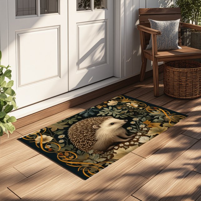 Felpudo Hedgehog al estilo del bosque William Morris (Size approximates 24" x 36")
