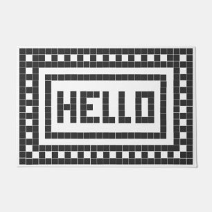 Felpudo "Hello" Classic Black and White Square Tile
