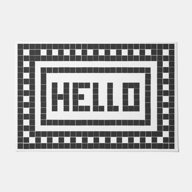 Felpudo "Hello" Classic Black and White Square Tile (Anverso)