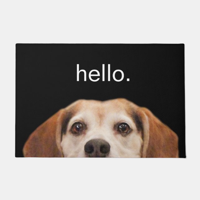 Felpudo Hello Cute Funny Beagle Dog Face Black (Anverso)