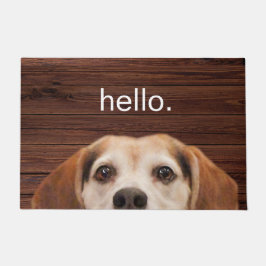 Felpudo Hello Cute Funny Beagle Dog Face Dark Wood