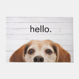 Felpudo Hello Cute Funny Beagle Dog Face White Wood