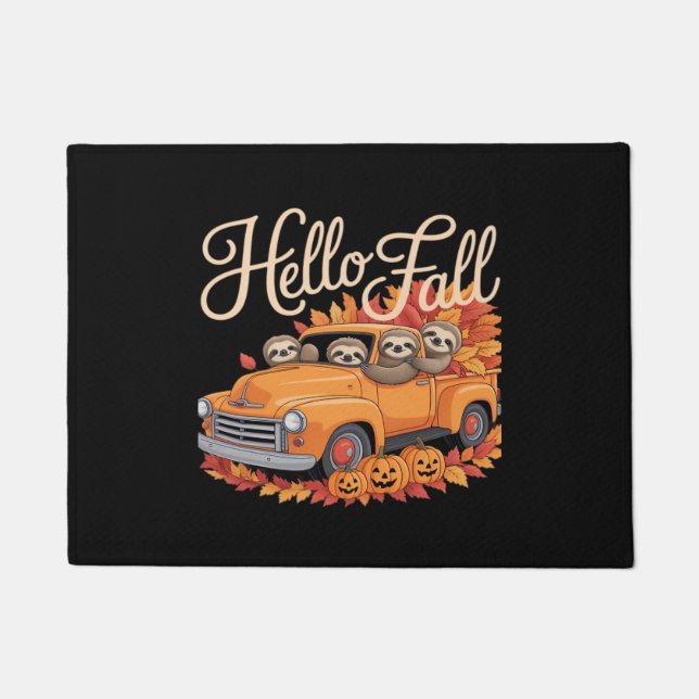 Felpudo Hello Fall Funny Slony Sloth Halloween pumkin Clas (Anverso)