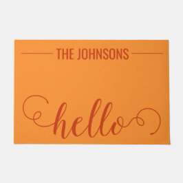 Felpudo HELLO Naranja de bienvenida con nombre familiar pe