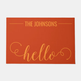 Felpudo HELLO Naranja de bienvenida con nombre familiar pe