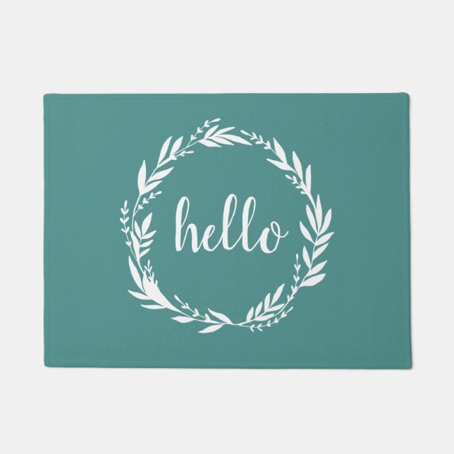Felpudo Hello Wreath Farmhouse Turquoise (Anverso)