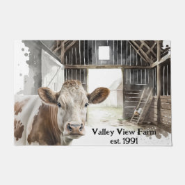 Felpudo Hereford Cow y Rooster en Barn