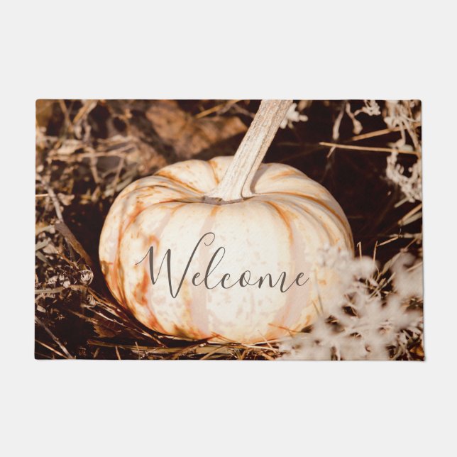 Felpudo Hermosa calabaza blanca pradera otoñal (Anverso)