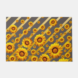 Felpudo Hermosas flores amarillas sobre rayas grises, dora