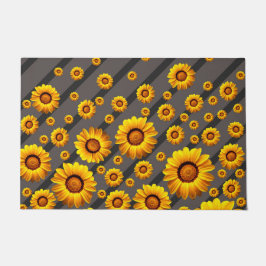 Felpudo Hermosas flores amarillas sobre rayas grises y neg