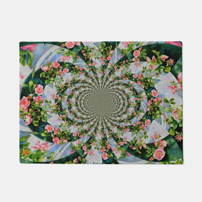 Felpudo Hermosas rosas rojas rosadas retro acuarela floral (Anverso)