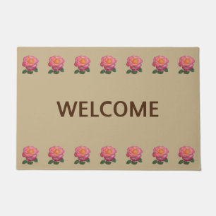 Felpudo Hermosas Rosas Rosadas sobre Bienvenida Grande Bei