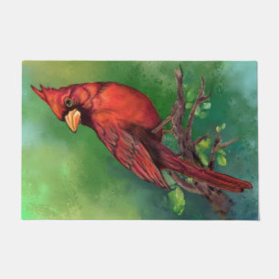 Felpudo Hermoso cardenal rojo del norte pintando arte