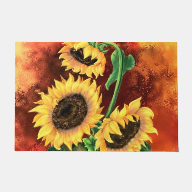 Felpudo Hermoso Doormat de tres girasoles - Pintura (Anverso)