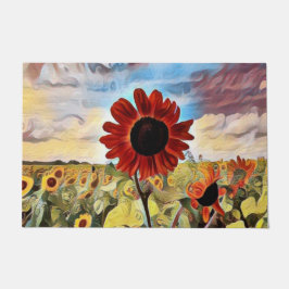 Felpudo Hermoso girasol rojo en campo Arte digital