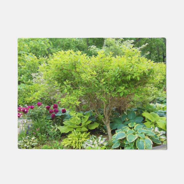 Felpudo Hermoso paisaje de jardín verde con hostas (Anverso)