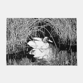 Felpudo Hermoso pato negro blanco de alto contraste