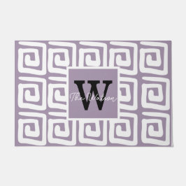 Felpudo Hermoso patrón monogramado clave griega púrpura