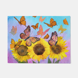 Felpudo Hermoso Sunflowers Butterflies Flower Garden