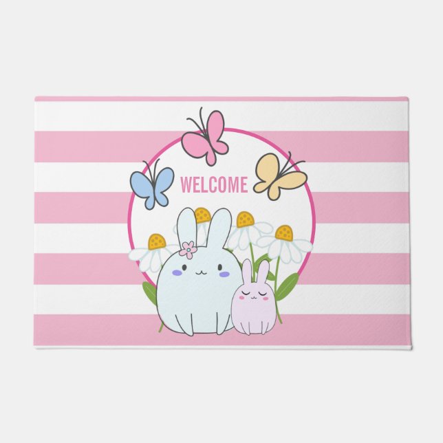 Felpudo Hermosos conejitos con martillos de primavera y ma (Anverso)