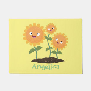 Felpudo Hermosos girasoles alegres sonrientes ilustracion 