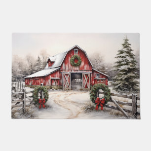 Felpudo Hermosos Navidades del Barn Rojo Rústico de Invier