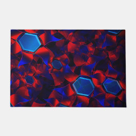 Felpudo hexágono azul mezclado con curvas rojas superpuest