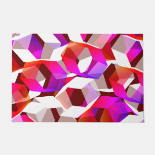 Felpudo hexágonos rosados y más colores, fondo rojo oscuro