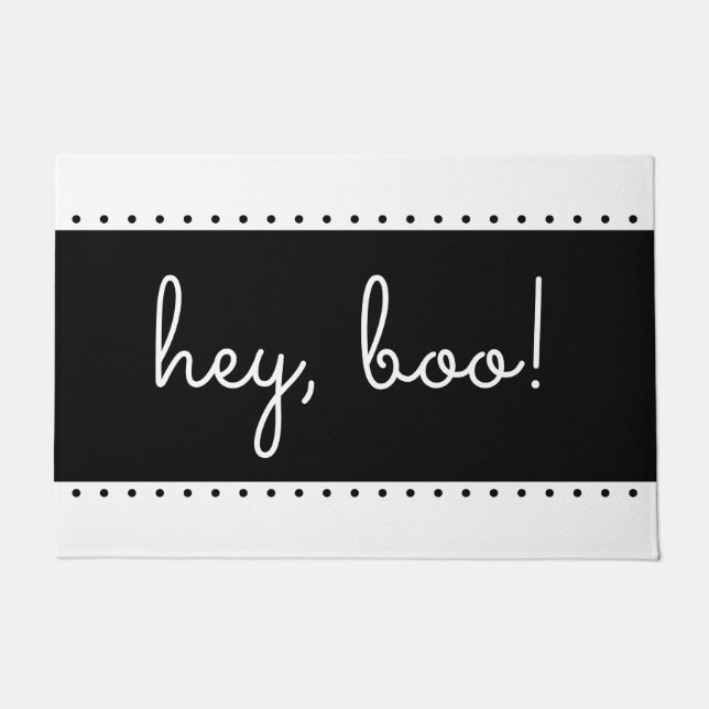Felpudo Hey, Boo Black and White Halloween Doormat (Anverso)