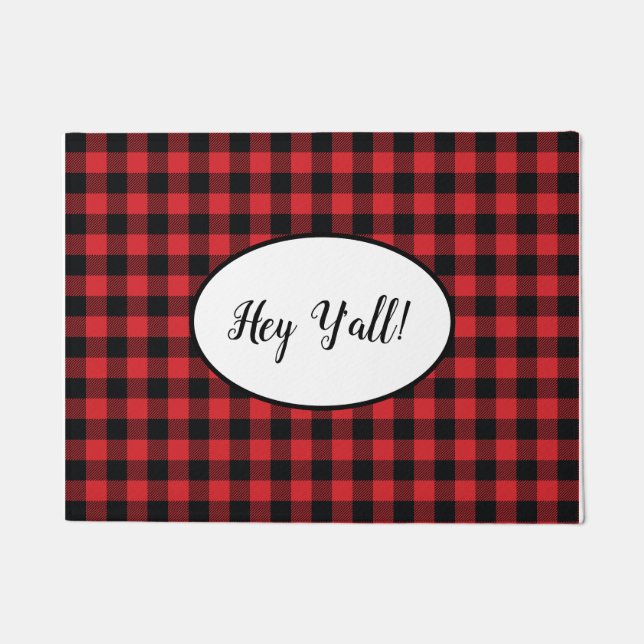 Felpudo Hey Y'all Red Buffalo Check Plaid (Anverso)