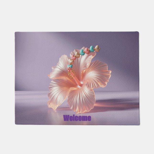Felpudo Hibiscus Peach Lavender Doormat (Anverso)