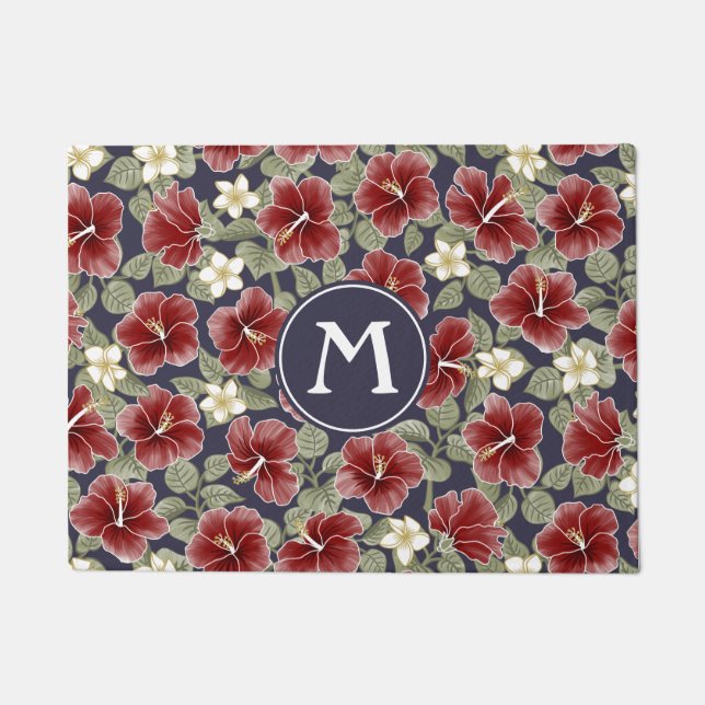 Felpudo Hibiscus y Plumeria - Marrón (Anverso)