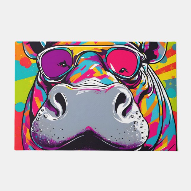 Felpudo Hippo con gafas de sol arte pop (Anverso)