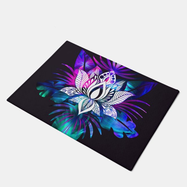 Felpudo Hipster Retro Tech Verde azulado Purple Lotus Flor (Angular)