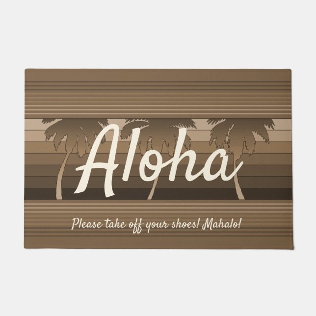 Felpudo Hlo Hawaiian Palms Striped Aloha Brown (Anverso)