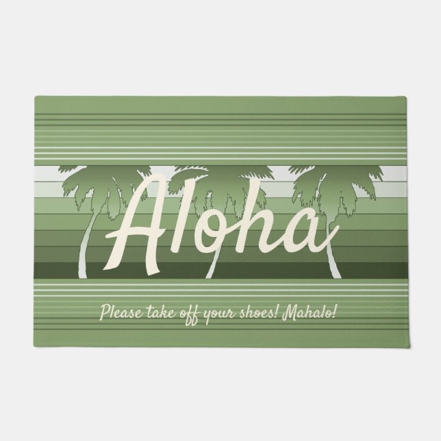 Felpudo Hlo Hawaiian Palms Striped Aloha Green (Anverso)