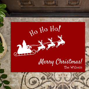 Felpudo Ho Ho Ho Ho Feliz Navidad con Santa, Doormat Rojo
