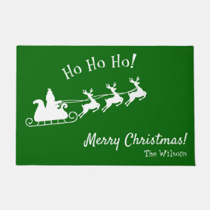 Felpudo Ho Ho Ho Ho Feliz Navidad con Santa, Green Doormat